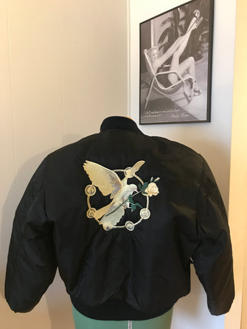 Vintage Stevie Nicks White Winged Dove Flight Bomber Tour Jacket Large