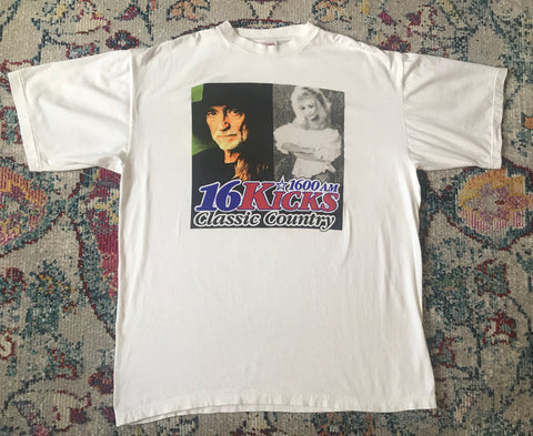 Vintage Willie Nelson Dolly Parton 1600 AM 16Kicks Colorado Radio Station Promo T Shirt Size XXL