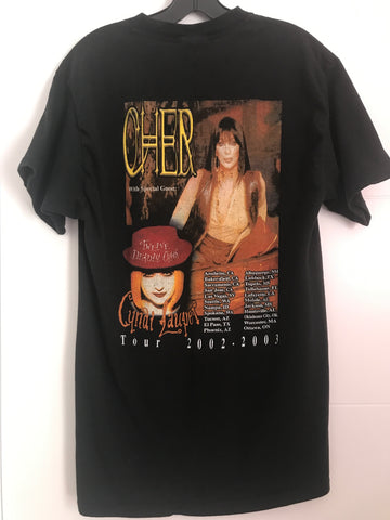 Cher & Cyndi Lauper 2002 Living Proof Twelve Deadly Cyns Bootleg Parking Lot Concert T-Shirt