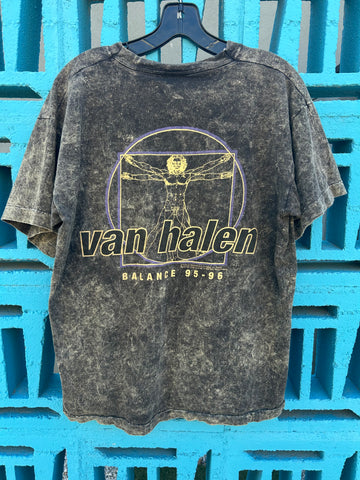 Vintage Van Halen 1995 1996 Balance Tour Tie Dye Acid Wash T Shirt L/XL with Vitruvian Man