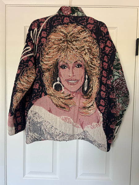 Rare Vintage 90s 1990s Dolly Parton Tapestry Sweater Zip Up Jacket XL Dollywood