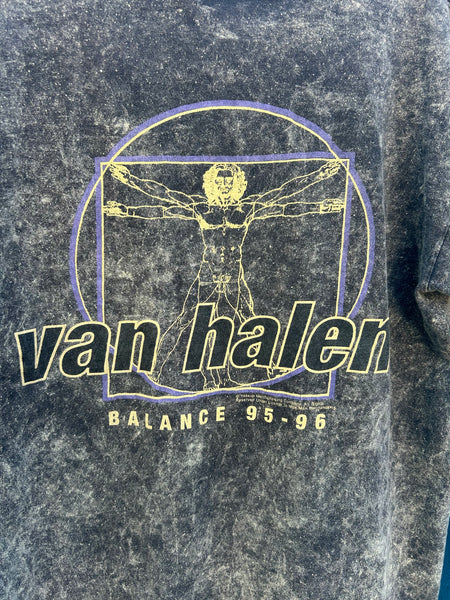 Vintage Van Halen 1995 1996 Balance Tour Tie Dye Acid Wash T Shirt L/XL with Vitruvian Man