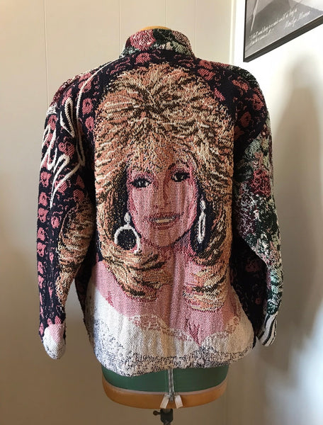 Rare Vintage 90s 1990s Dolly Parton Tapestry Sweater Zip Up Jacket XL Dollywood